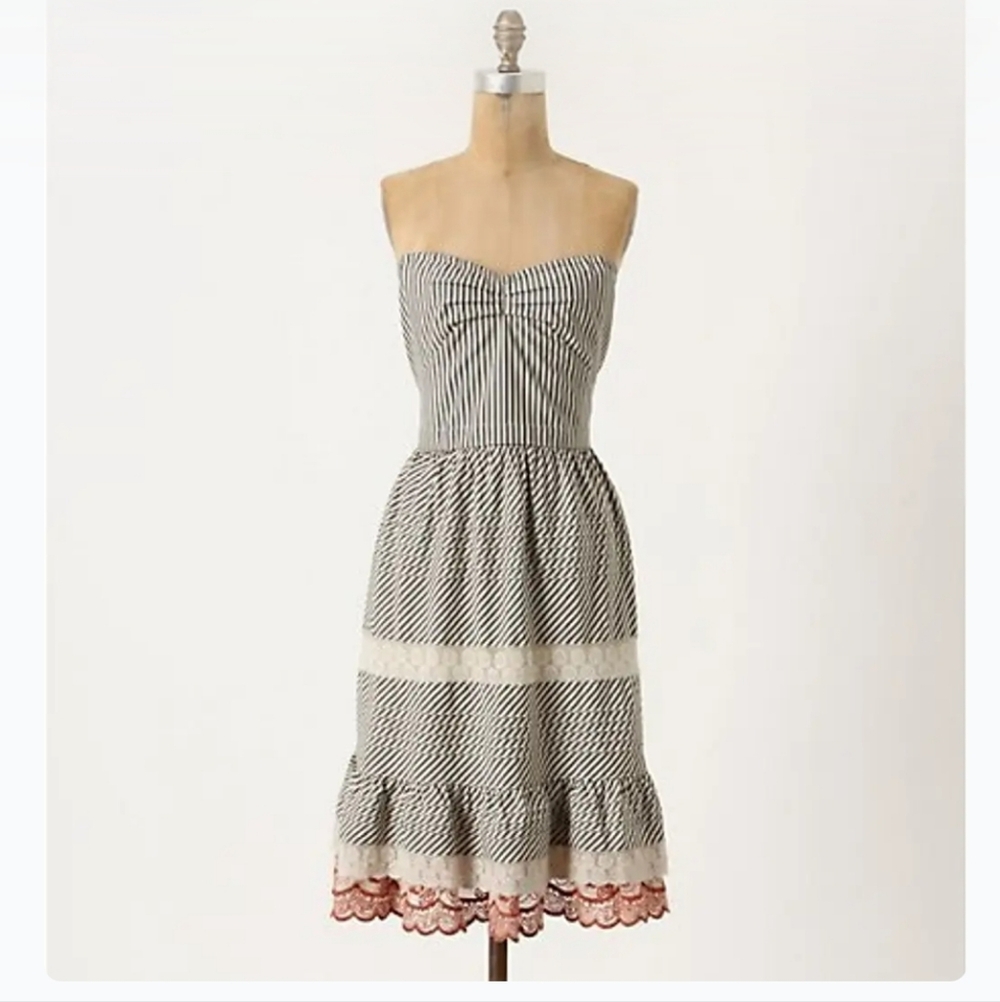 Anthropologie Zehavale Striped Navy and Cream Tiered Dress